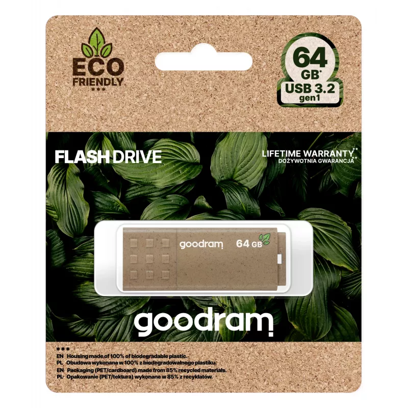 USB zibatmiņa GOODRAM UME3 64 GB, USB Type-A 3.2 Gen 1, lasīšanas ātrums 60 MB/s, rakstīšanas ātrums 20 MB/s, brūna