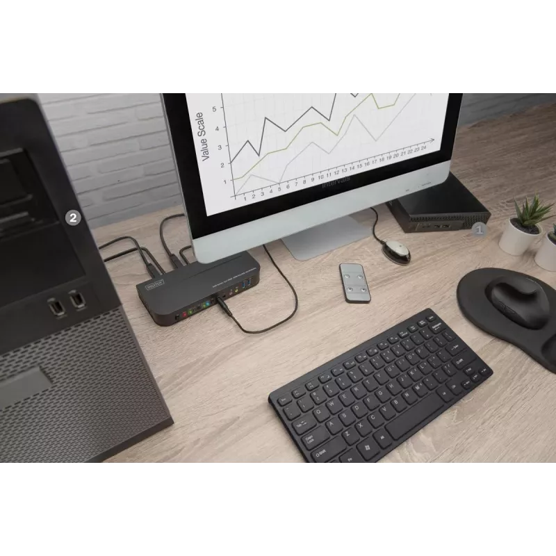 DIGITUS KVM slēdzis - 2x1 HDMI, HDMI izeja, USB, 4Kx2K@60Hz
