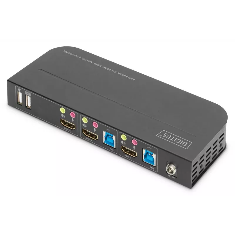 DIGITUS KVM slēdzis - 2x1 HDMI, HDMI izeja, USB, 4Kx2K@60Hz