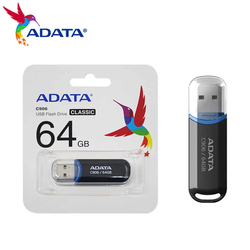 USB zibatmiņa ADATA C906 64 GB USB Type-A 2.0, melna, ar aizsargvāciņu savienotājam