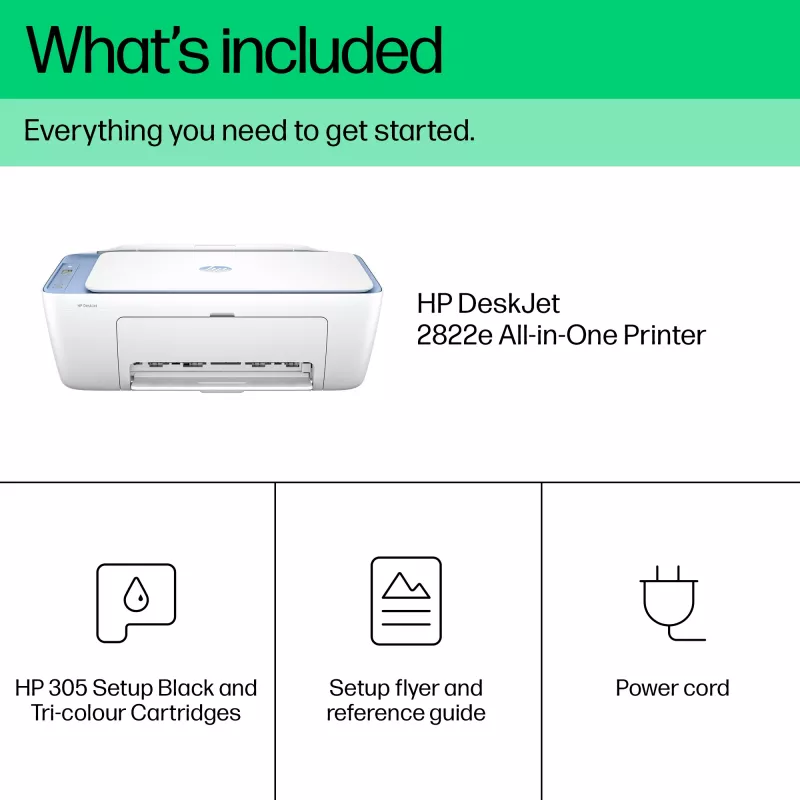 HP DeskJet 2822e bezvadu daudzfunkciju krāsu printeris, Instant Ink; kopētājs, skeneris
