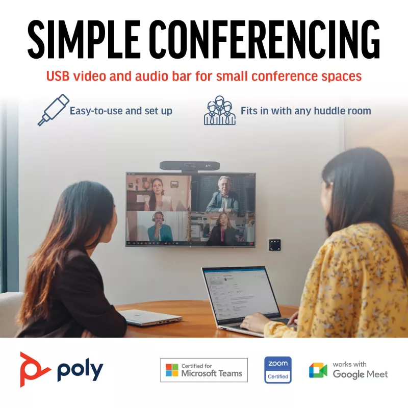 HP Poly Studio R30 USB Video Bar, Vjetnama, 0 - 40 °C, 15 - 80%, 0 - 3000 m, Windows 8, Windows 8.1, Windows 10, Windows 11, Mac OS X 10.10 Yosemite, MacOS