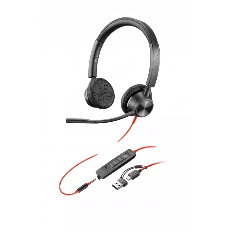 HP Poly Melnswire 3325 Stereo Microsoft Teams Certified USB-C Headset +3.5mm Plug +USB-C/A Adapter