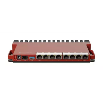 Vadu maršrutētājs MikroTik L009UiGS-RM — 8x RJ-45, 2.5 Gigabit Ethernet, 1x SFP, 1x USB, 800 MHz CPU, 512 MB RAM, sarkans