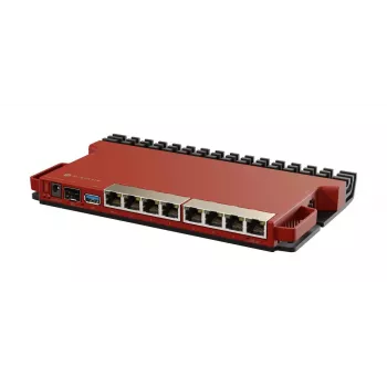 Vadu maršrutētājs MikroTik L009UiGS-RM — 8x RJ-45, 2.5 Gigabit Ethernet, 1x SFP, 1x USB, 800 MHz CPU, 512 MB RAM, sarkans