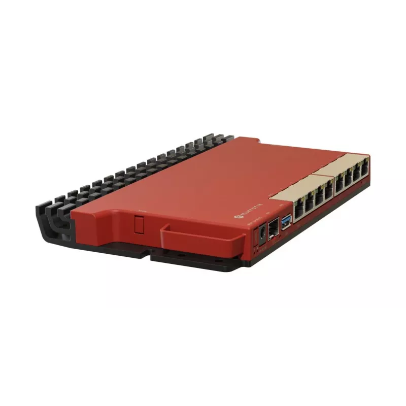 Vadu maršrutētājs MikroTik L009UiGS-RM — 8x RJ-45, 2.5 Gigabit Ethernet, 1x SFP, 1x USB, 800 MHz CPU, 512 MB RAM, sarkans