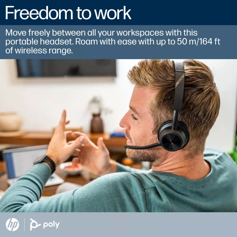 HP Poly Voyager 4320 Microsoft Teams sertificēta austiņa +BT700 sargspraudnis +uzlādes statīvs