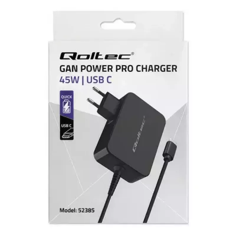 Lādētājs Qoltec 52385 Iekštelpu AC ātrā uzlāde 20V 3A Melns