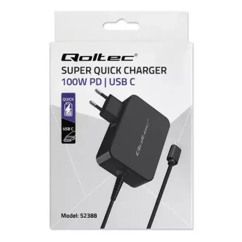 Lādētājs Qoltec 52388 Indoor Fast Charging 20V 5A Melns