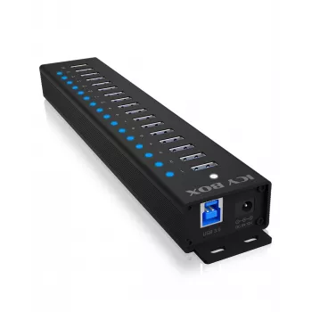ICY BOX 17-Port Hub with USB 3.2 Gen 1 Type-A interface, USB 3.2 Gen 1 (3.1 Gen 1) Type-A, USB 3.2 Gen 1 (3.1 Gen 1) Type-A, USB Type-B, 5000 Mbit/s, Melns, China, DC