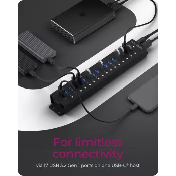 ICY BOX 17-Port Hub with USB 3.2 Gen 1 Type-A interface, USB 3.2 Gen 1 (3.1 Gen 1) Type-A, USB 3.2 Gen 1 (3.1 Gen 1) Type-A, USB Type-B, 5000 Mbit/s, Melns, China, DC