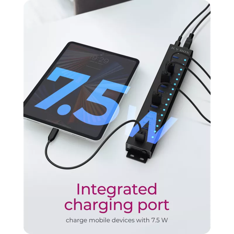 ICY BOX 17-Port Hub with USB 3.2 Gen 1 Type-A interface, USB 3.2 Gen 1 (3.1 Gen 1) Type-A, USB 3.2 Gen 1 (3.1 Gen 1) Type-A, USB Type-B, 5000 Mbit/s, Melns, China, DC