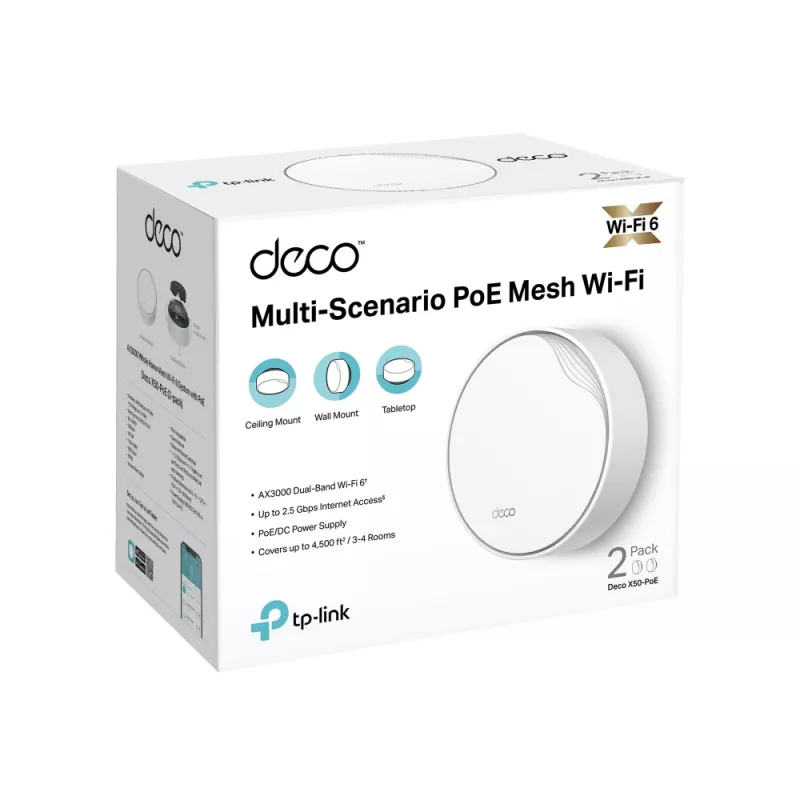 TP-Link AX3000 visa mājas tīkla Wi-Fi 6 sistēma ar PoE, balta, iekšējā, tīkla sistēma, 420 m², divjoslu (2,4 GHz / 5 GHz), Wi-Fi 6 (802.11ax)