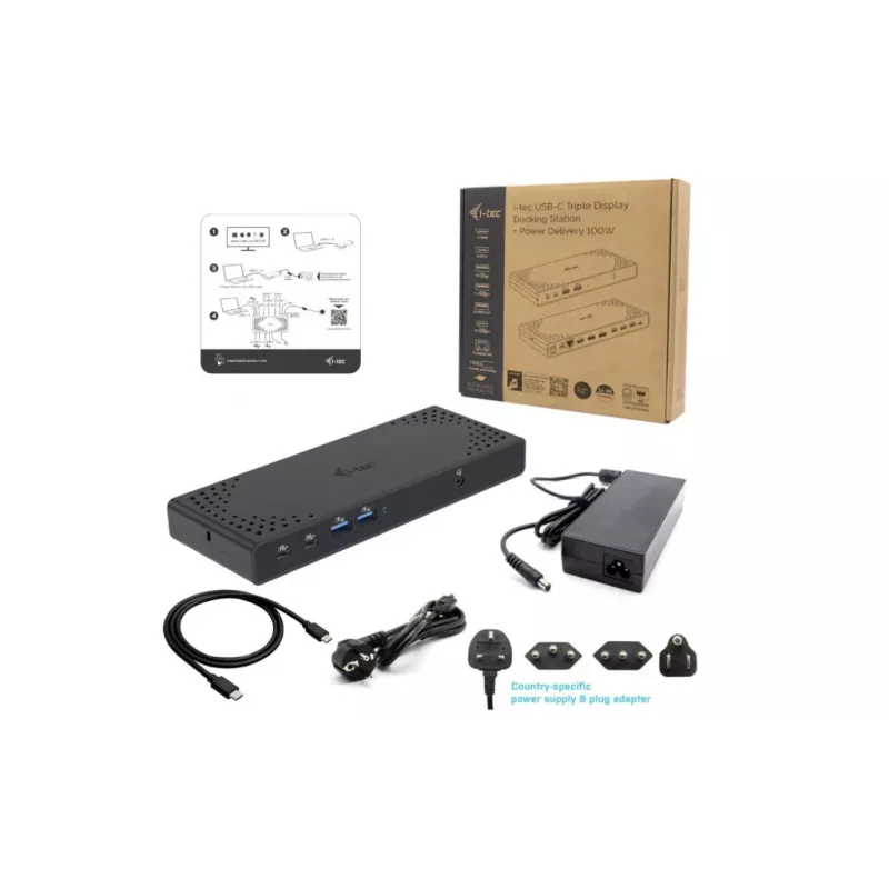 i-tec USB-C Triple Display dokstacija Gen 2 Power Delivery 100 W vadu 3.2