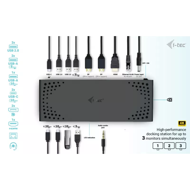 i-tec USB-C Triple Display dokstacija Gen 2 Power Delivery 100 W vadu 3.2
