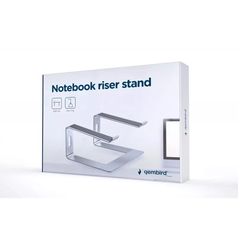 Klēpjdatora statīvs Gembird NBS-D1-01 alumīnija sudraba krāsā līdz 39,6 cm (15,6 collu) piezīmjdatoriem, 5 kg ietilpība