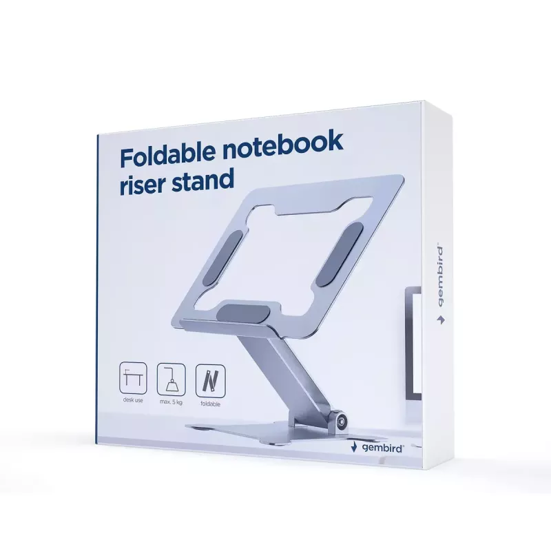 Portatīvā datora statīvs Gembird NBS-D1-03 Sudraba Alumīnija līdz 39,6 cm (15,6 collas), salokāms, augstums 60 mm, maks. slodze 5 kg
