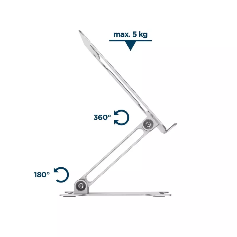 Portatīvā datora statīvs Gembird NBS-D1-03 Sudraba Alumīnija līdz 39,6 cm (15,6 collas), salokāms, augstums 60 mm, maks. slodze 5 kg