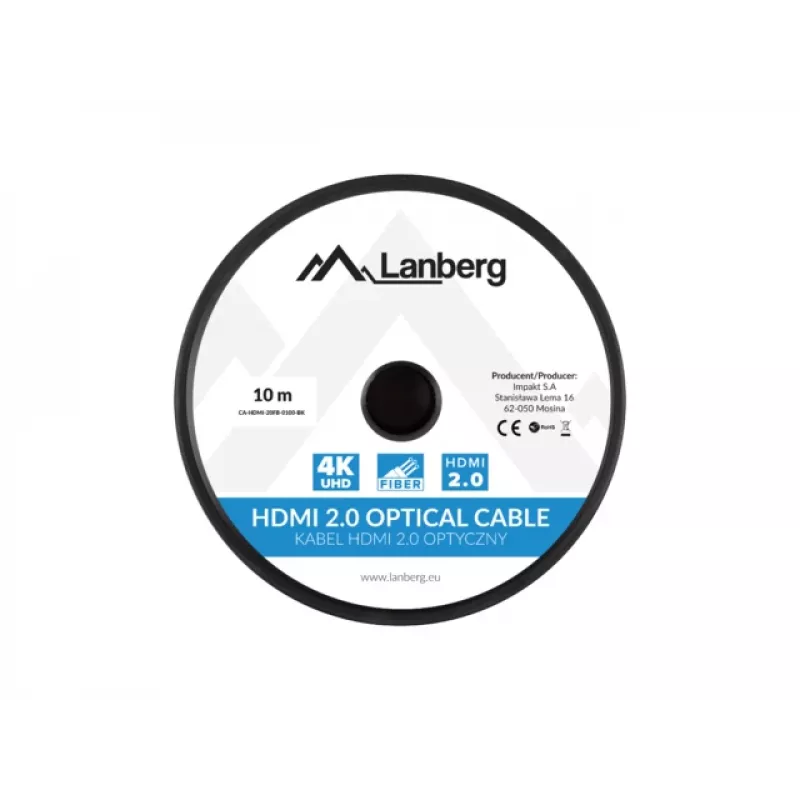 LANBERG HDMI kabelis M/m V2.0 Optical Aoc - 10m Melns