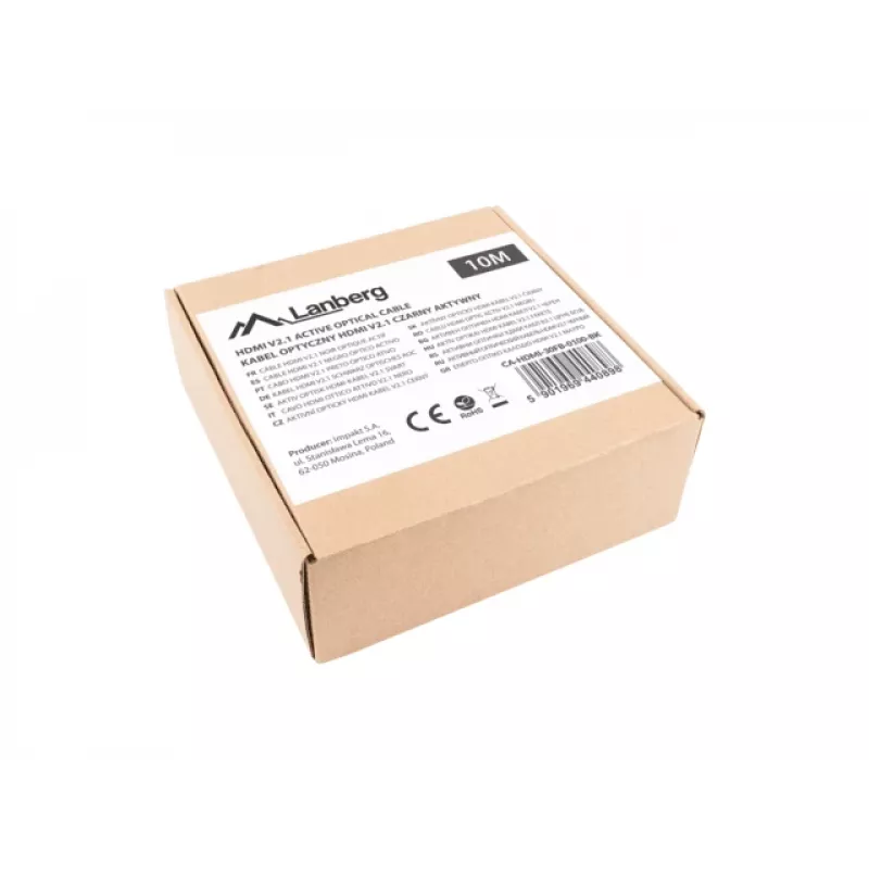 HDMI kabelis LANBERG CA-HDMI-30FB-0100-BK 10 m, HDMI Type A 2.1, 48 Gbit/s, 144 Hz, HDR, ARC, Ethernet
