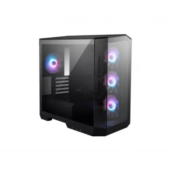 PC case MSI MAG PANO M100R PZ Micro Tower Melns — microATX/ITX, sānu logs, daudzkrāsu LED, 39 cm GPU, USB-C