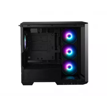 PC case MSI MAG PANO M100R PZ Micro Tower Melns — microATX/ITX, sānu logs, daudzkrāsu LED, 39 cm GPU, USB-C