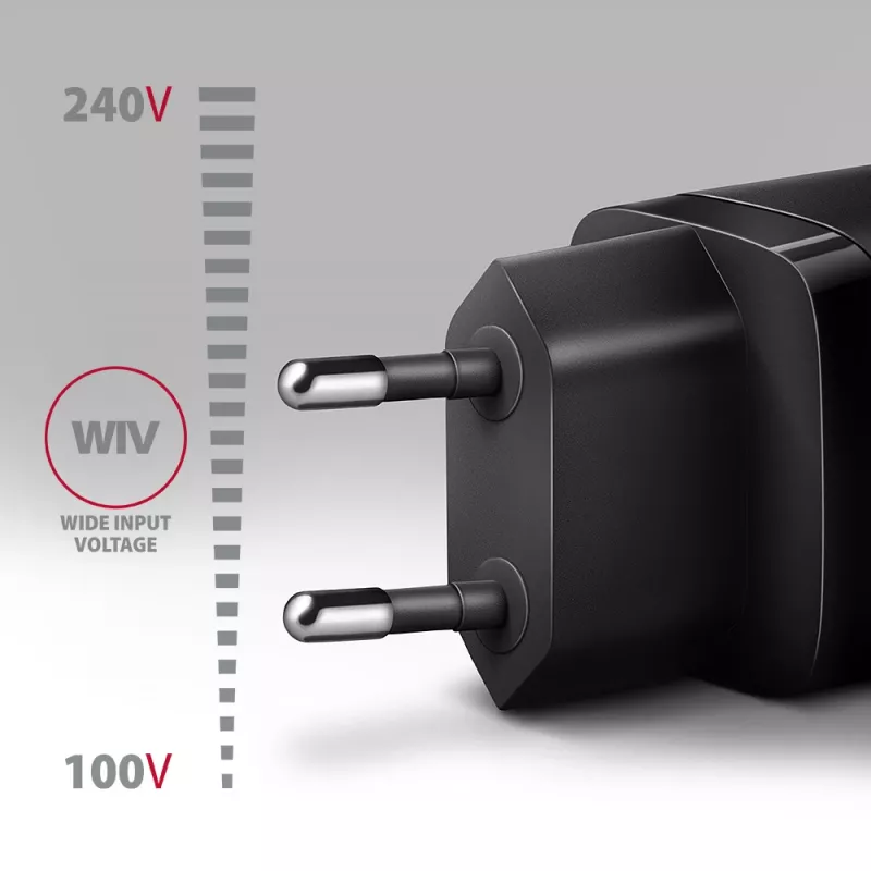 Sienas lādētājs Axagon ACU-PQ20 QC3.0 PD Type-C 20W Melns