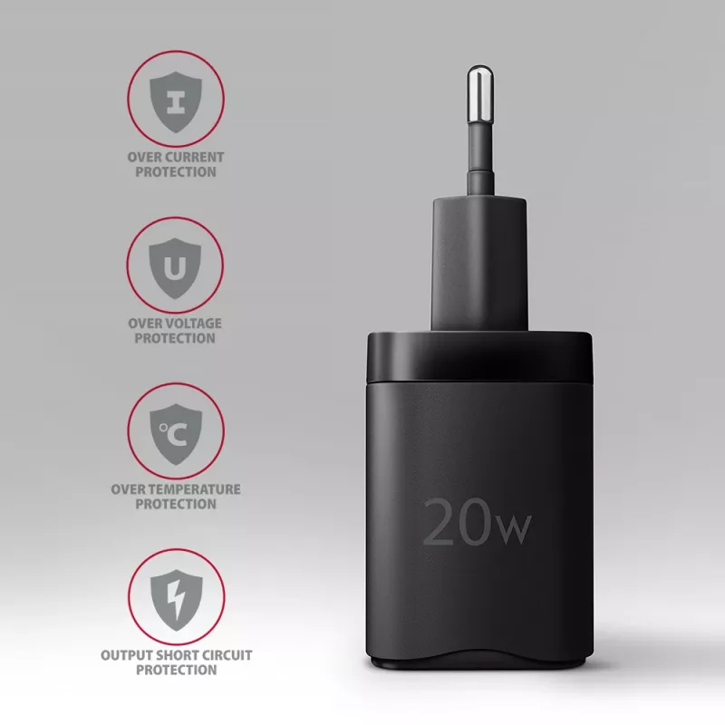 Sienas lādētājs Axagon ACU-PQ20 QC3.0 PD Type-C 20W Melns