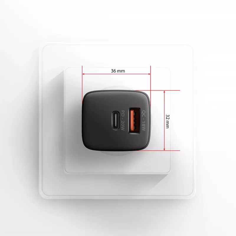 Sienas lādētājs Axagon ACU-PQ20 QC3.0 PD Type-C 20W Melns