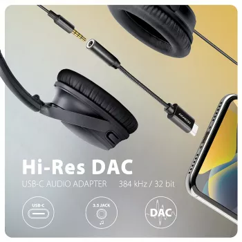 Axagon ADA-HC USB-C uz 3,5 mm ligzdu - Hi-Res DAC audio adapteris, 384kHz/32bit, stereo