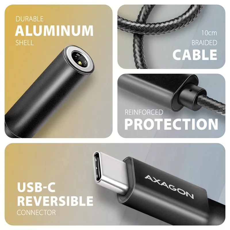 Axagon ADA-HC USB-C uz 3,5 mm ligzdu - Hi-Res DAC audio adapteris, 384kHz/32bit, stereo