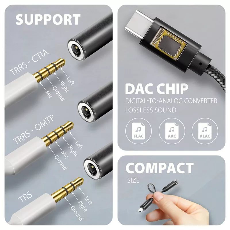 Axagon ADA-HC USB-C uz 3,5 mm ligzdu - Hi-Res DAC audio adapteris, 384kHz/32bit, stereo