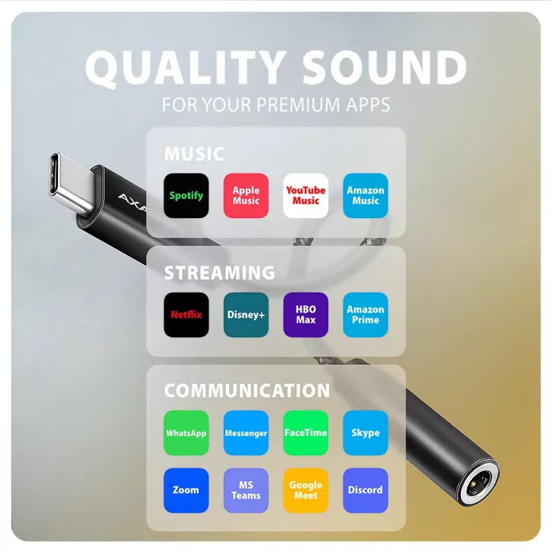 Axagon ADA-HC USB-C uz 3,5 mm ligzdu - Hi-Res DAC audio adapteris, 384kHz/32bit, stereo