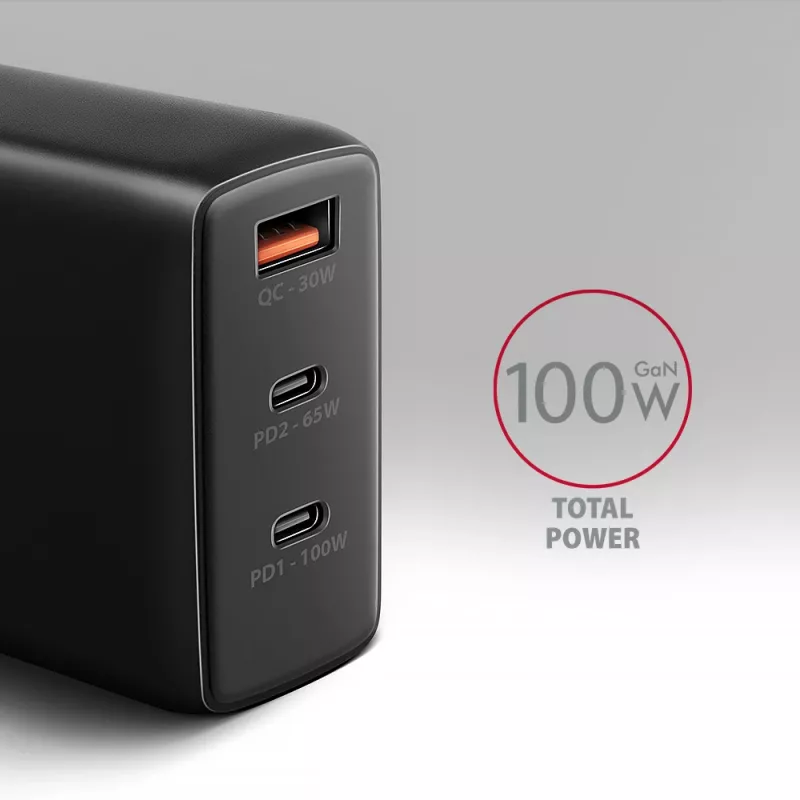 Axagon ACU-DPQ100 PD3.0 un QC 4+ TRĪS IZEJAS sienas lādētājs 100W