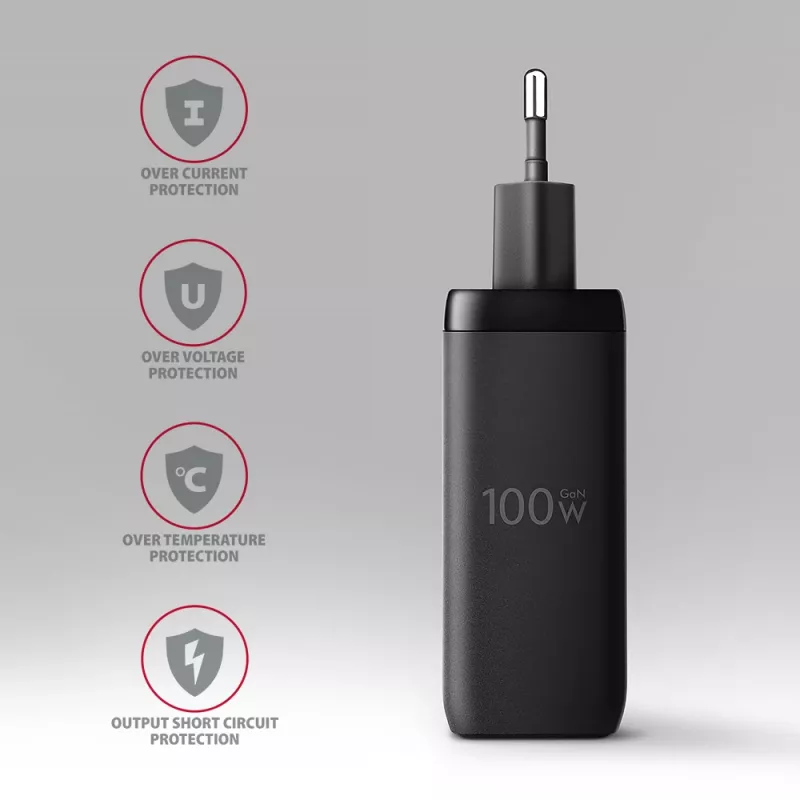 Axagon ACU-DPQ100 PD3.0 un QC 4+ TRĪS IZEJAS sienas lādētājs 100W