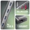 Axagon HMC-10HLS, USB 5Gbps centrālmezgls, 4x USB-A, HDMI 4k/60Hz, RJ-45, SD/microSD, PD 100W