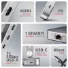 Axagon HMC-STND Daudzportu USB-C 5 Gbps centrmezgls un alumīnija statīvs klēpjdatoriem. HDMI 4k/60 Hz, GLAN, PD un 3 USB-A porti. USB-C kabelis 60 cm.