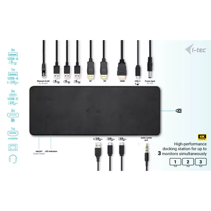 i-tec USB-C Triple Display dokstacija Gen 2 Pro + Power Delivery 100W