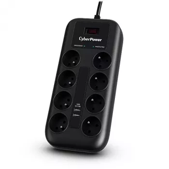 CyberPower Tracer III P0820SUF0-FR pārsprieguma aizsargs Melns 8 maiņstrāvas rozetes 200–250 V 1,8 m