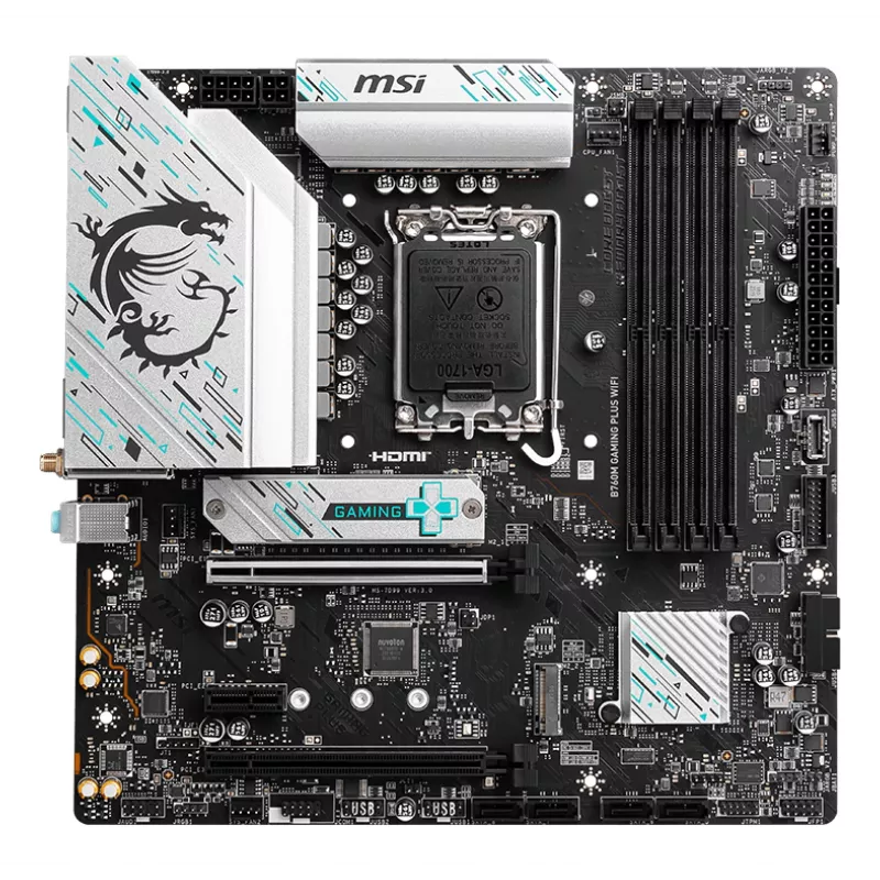 Mātesplate MSI B760M GAMING PLUS WIFI – Intel B760, LGA 1700, mikro ATX, DDR5, 4 DIMM, Wi‑Fi 6E, 2,5 Gb LAN
