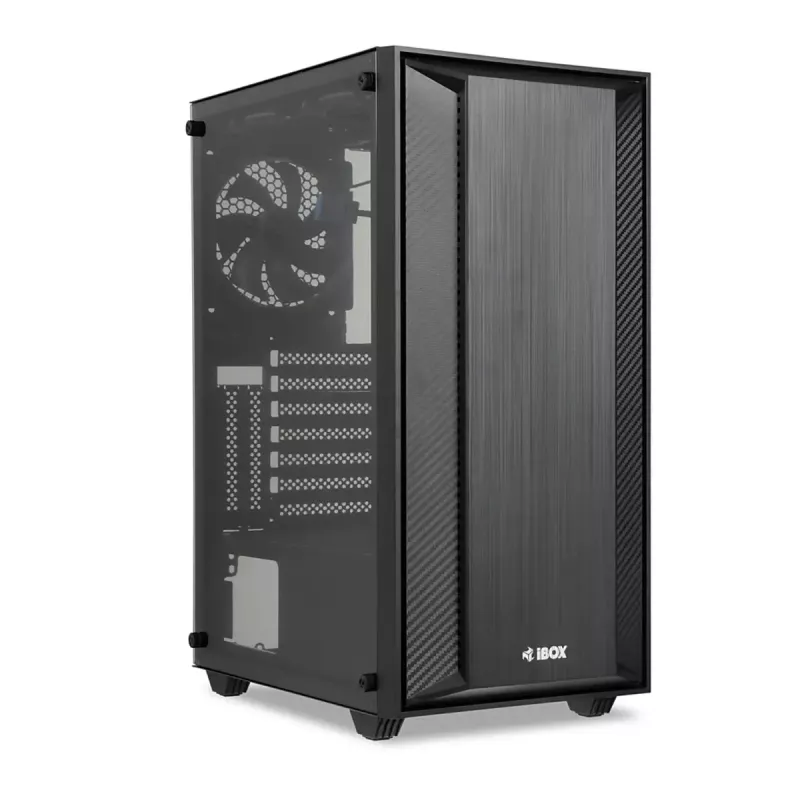 PC Case IBOX CETUS 906 Midi Tower Melns — ATX/mATX, 460×210×350 mm, 29 cm GPU, 7 disks, RGB ventilatori