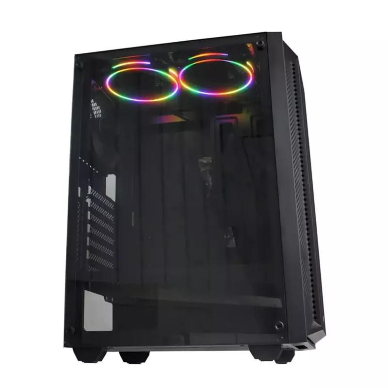 PC Case IBOX CETUS 906 Midi Tower Melns — ATX/mATX, 460×210×350 mm, 29 cm GPU, 7 disks, RGB ventilatori
