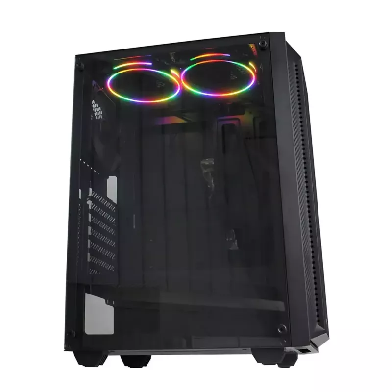 PC Case IBOX CETUS 906 Midi Tower Melns — ATX/mATX, 460×210×350 mm, 29 cm GPU, 7 disks, RGB ventilatori
