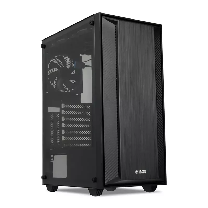 PC Case IBOX CETUS 906 Midi Tower Melns — ATX/mATX, 460×210×350 mm, 29 cm GPU, 7 disks, RGB ventilatori
