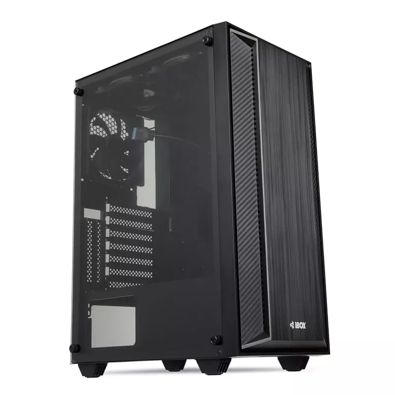 PC Case IBOX CETUS 906 Midi Tower Melns — ATX/mATX, 460×210×350 mm, 29 cm GPU, 7 disks, RGB ventilatori