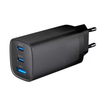 GEMBIRD USB ātrā lādētāja - Type A & C 3 porti 65W, QC 3.0 & PowerDelivery, GaN - Melna