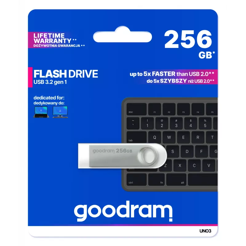 Goodram USB UNO3-2560S0R11 USB zibatmiņa 256 GB USB Type-A 3.2 Gen 1 (3.1 Gen 1) Sudraba