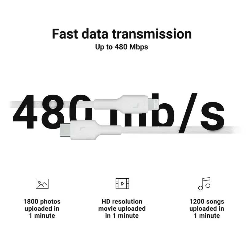 Kabelis zaļa Cell Lightning uz USB‑C 1 m, 29 W, balts, datu pārraide 480 Mbps