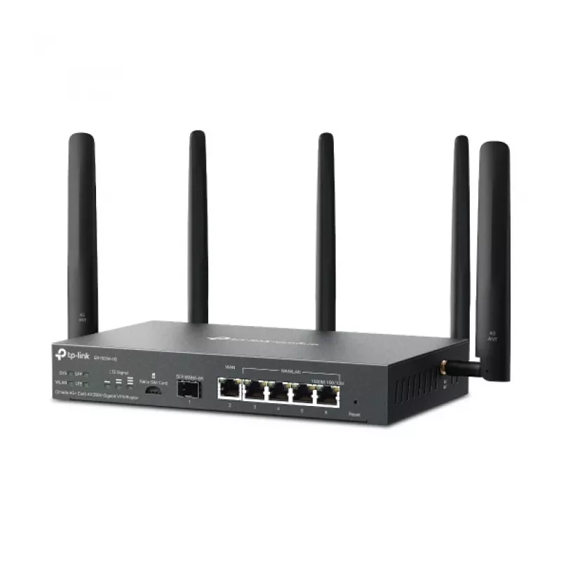 TP-Link Omada 4G+ Cat6 AX3000 Gigabit VPN maršrutētājs, Wi-Fi 6 (802.11ax), divjoslu (2,4 GHz / 5 GHz), Ethernet LAN, 4G, melns, galda/staba maršrutētājs