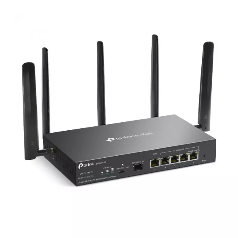 TP-Link Omada 4G+ Cat6 AX3000 Gigabit VPN maršrutētājs, Wi-Fi 6 (802.11ax), divjoslu (2,4 GHz / 5 GHz), Ethernet LAN, 4G, melns, galda/staba maršrutētājs